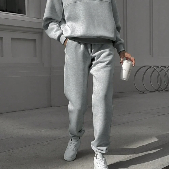 Grey Casual Women's Half Zipper Hoodie And Jogger Pants Two Piece Set - Picture 5 of 7